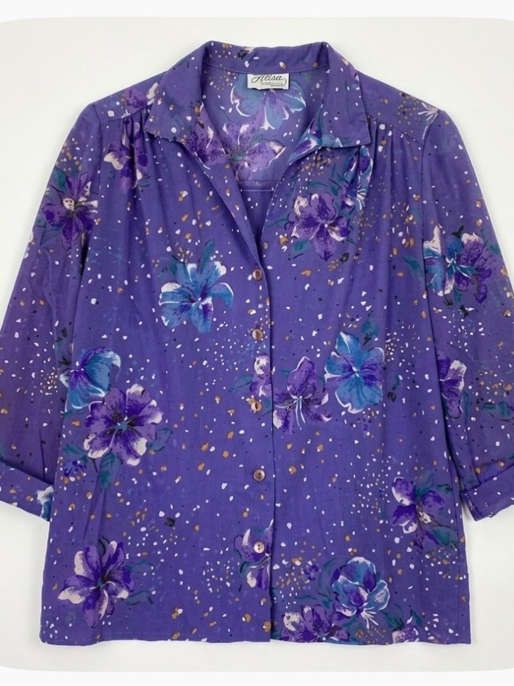 FILISA Of CALIFORNIA Floral Button Front Blouse, Women’s L possibly, Purple